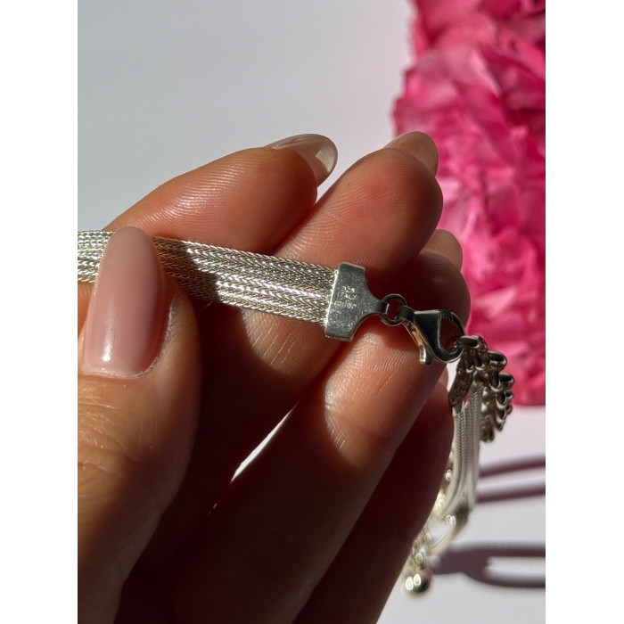 925 Sterling Silver Aquamarine & Emerald Necklace Length 17 inch