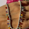 925 Sterling Silver Multi Color Agate Necklace Length 15/18 Inch