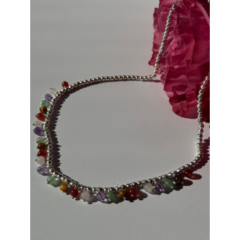 925 Sterling Silver Multi Color Agate Necklace Length 15/18 inch