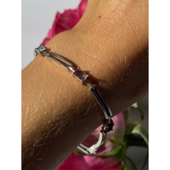 925 Sterling Silver Multi Color Gemstones Bracelet 7.5 inch