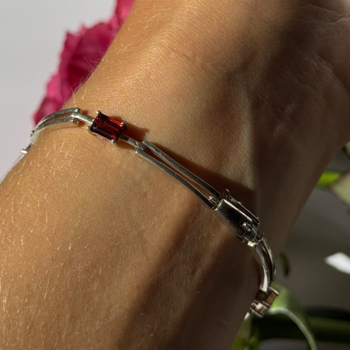 925 Sterling Silver Multi Color Gemstones Bracelet 7.5 Inch