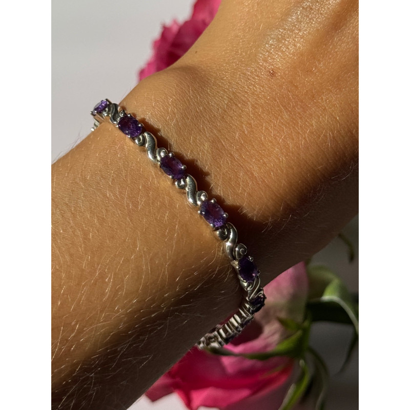 925 Sterling Silver Amethyst Bracelet 7.5 inch
