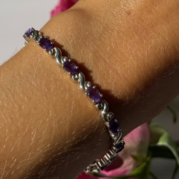 925 Sterling Silver Amethyst Bracelet 7.5 Inch