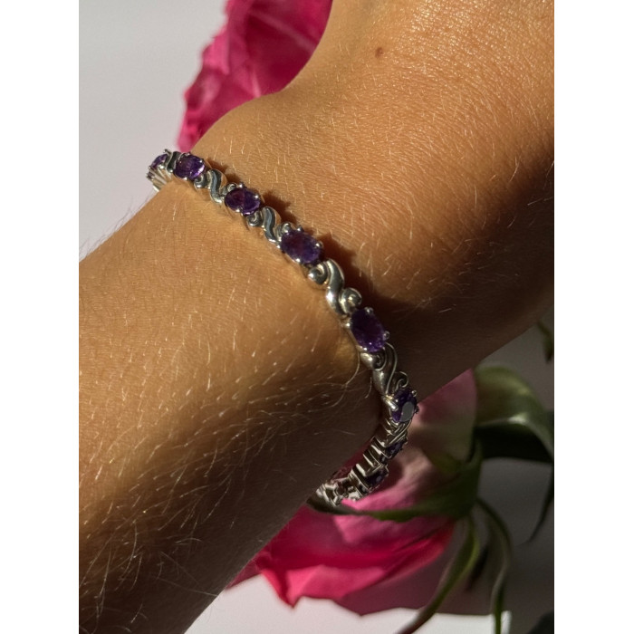 925 Sterling Silver Amethyst Bracelet 7.5 inch