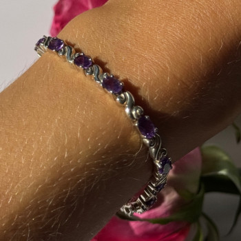 925 Sterling Silver Amethyst Bracelet 7.5 Inch