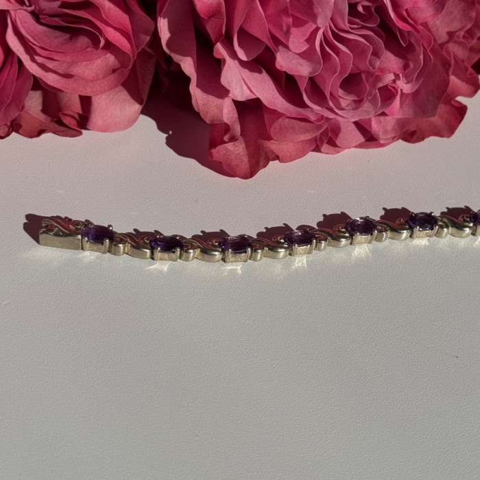 925 Sterling Silver Amethyst Bracelet 7.5 Inch