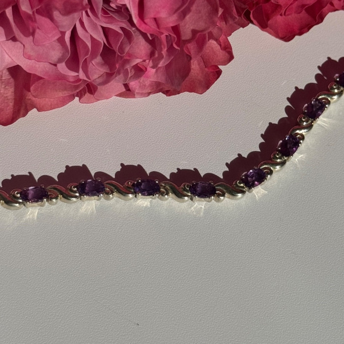 925 Sterling Silver Amethyst Bracelet 7.5 Inch