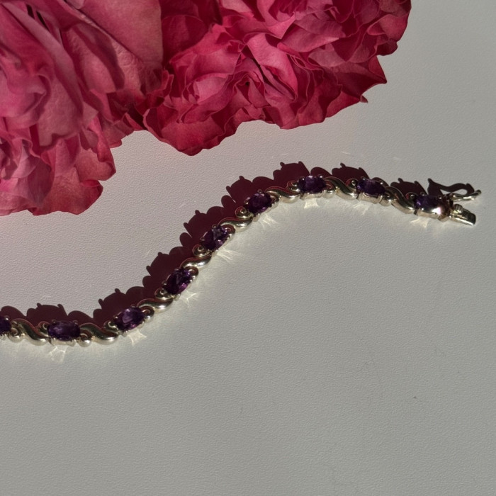 925 Sterling Silver Amethyst Bracelet 7.5 Inch