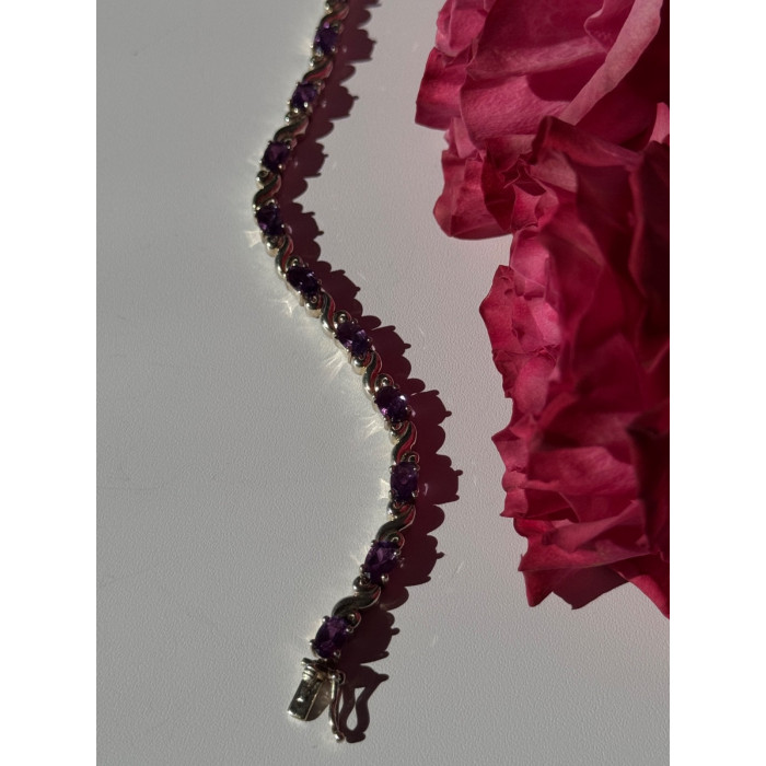 925 Sterling Silver Amethyst Bracelet 7.5 inch