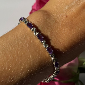 925 Sterling Silver Amethyst Bracelet 7.5 Inch