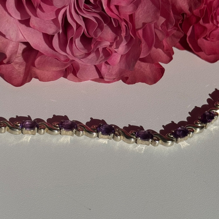 925 Sterling Silver Amethyst Bracelet 7.5 Inch