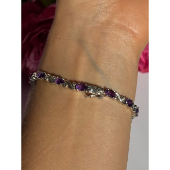 925 Sterling Silver Amethyst Bracelet 7.5 inch