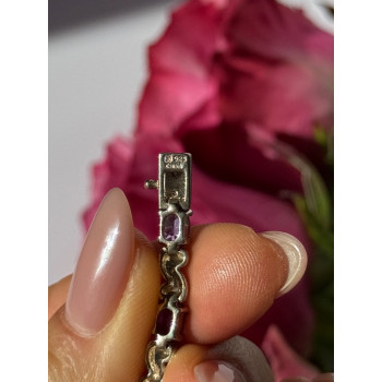925 Sterling Silver Amethyst Bracelet 7.5 inch