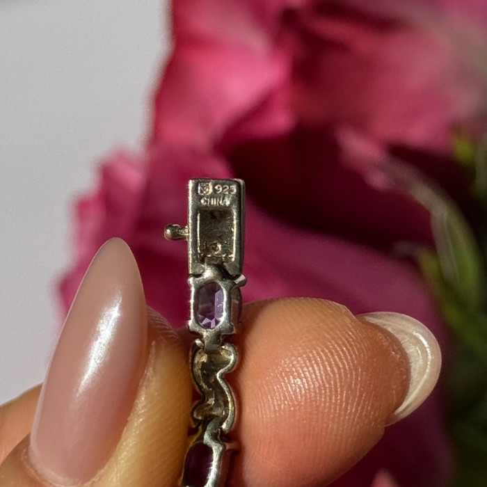 925 Sterling Silver Amethyst Bracelet 7.5 Inch