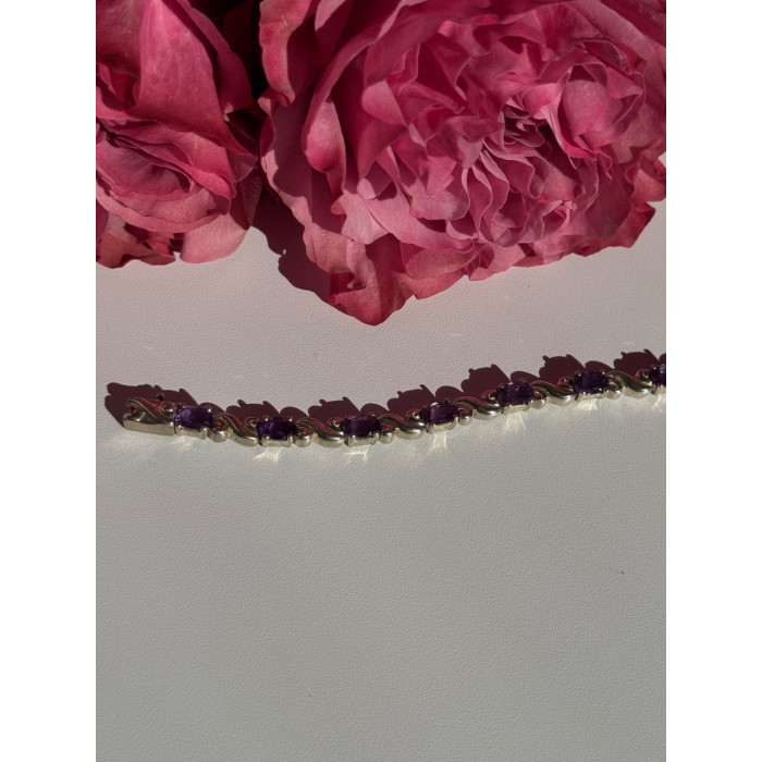 925 Sterling Silver Amethyst Bracelet 7.5 inch