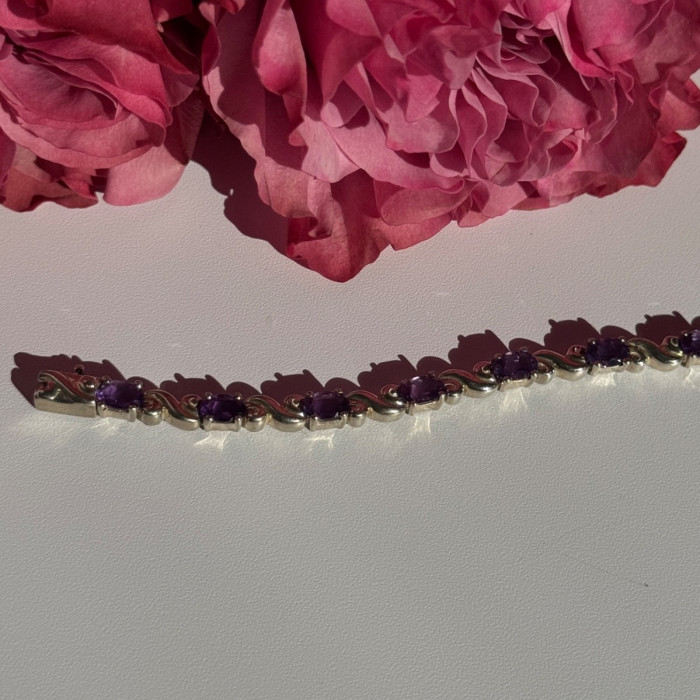 925 Sterling Silver Amethyst Bracelet 7.5 Inch