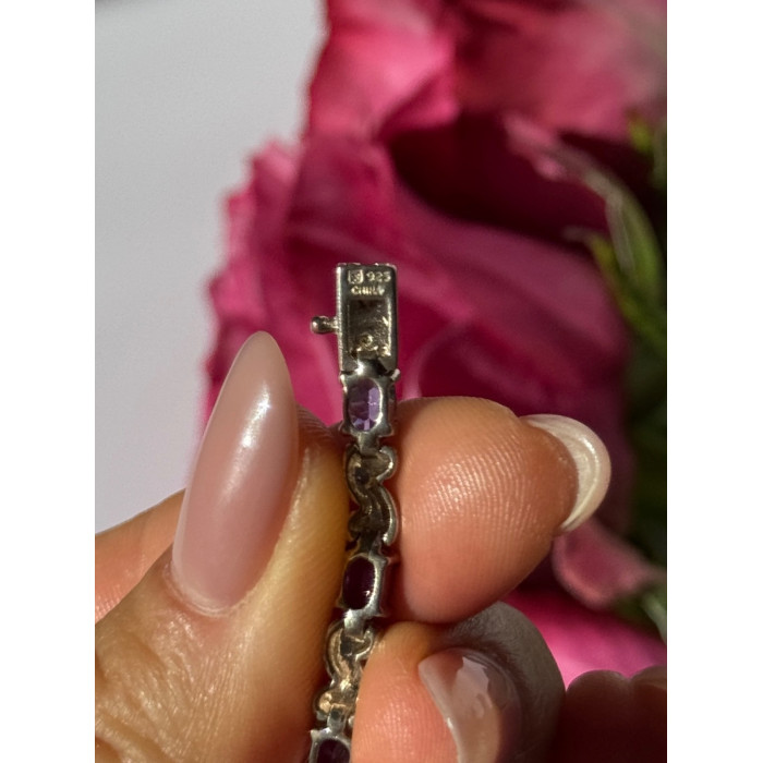 925 Sterling Silver Amethyst Bracelet 7.5 inch