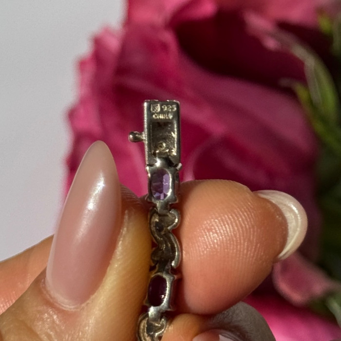 925 Sterling Silver Amethyst Bracelet 7.5 Inch