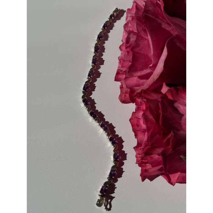 925 Sterling Silver Amethyst Bracelet 7.5 inch