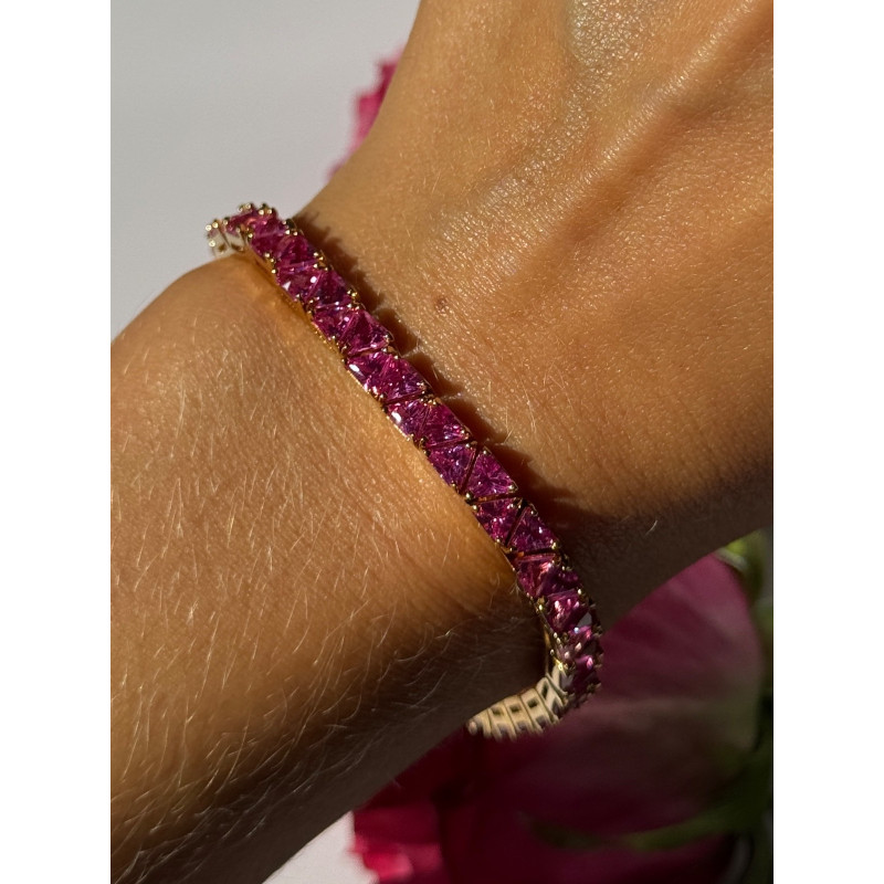 925 Sterling Silver Gold Plated Pink Topaz Bracelet 7 inch