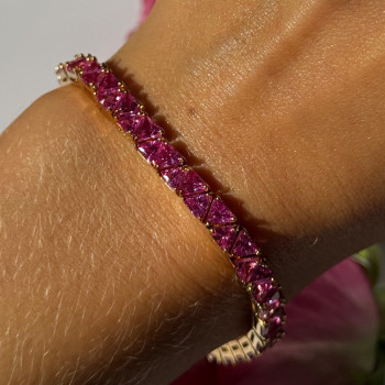 925 Sterling Silver Gold Plated Pink Topaz Bracelet 7 Inch