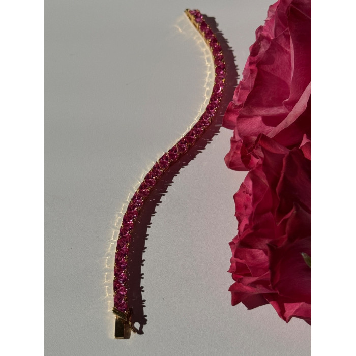 925 Sterling Silver Gold Plated Pink Topaz Bracelet 7 inch