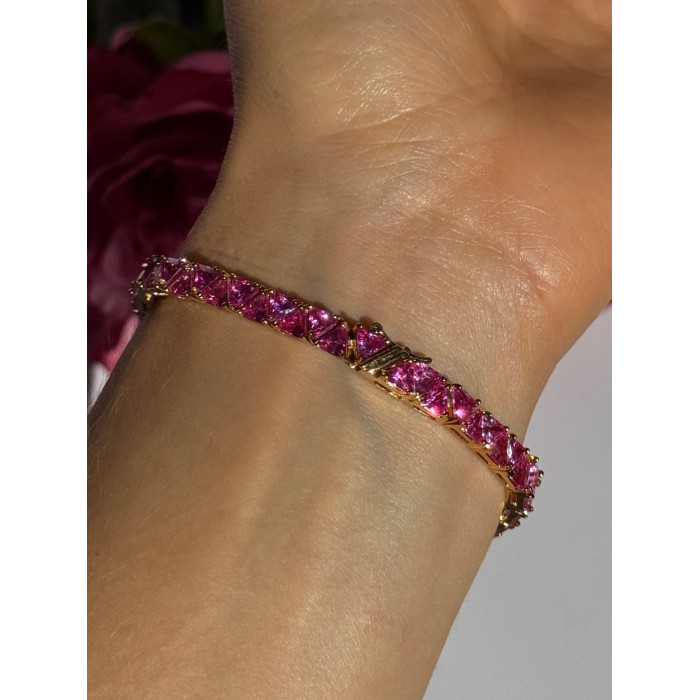 925 Sterling Silver Gold Plated Pink Topaz Bracelet 7 inch