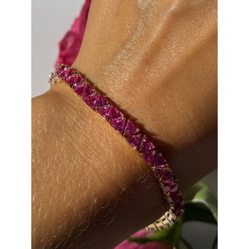 925 Sterling Silver Gold Plated Pink Topaz Bracelet 7 inch