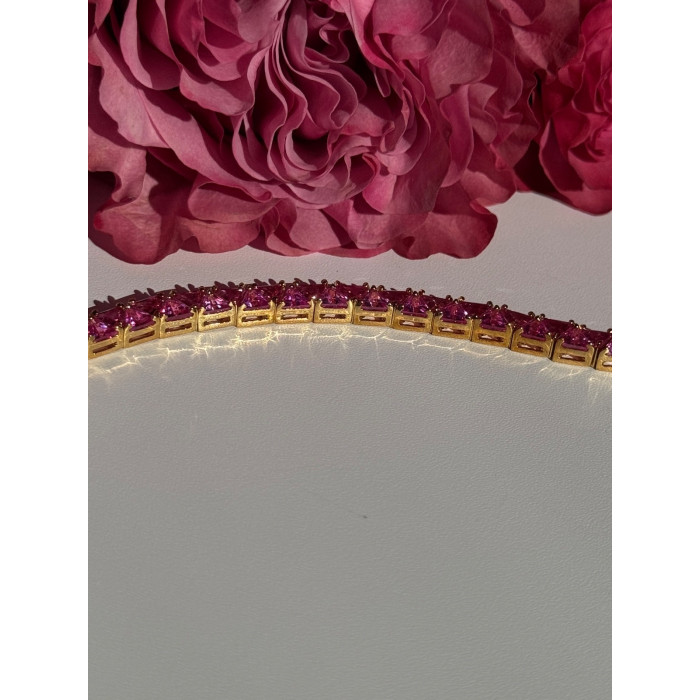 925 Sterling Silver Gold Plated Pink Topaz Bracelet 7 inch