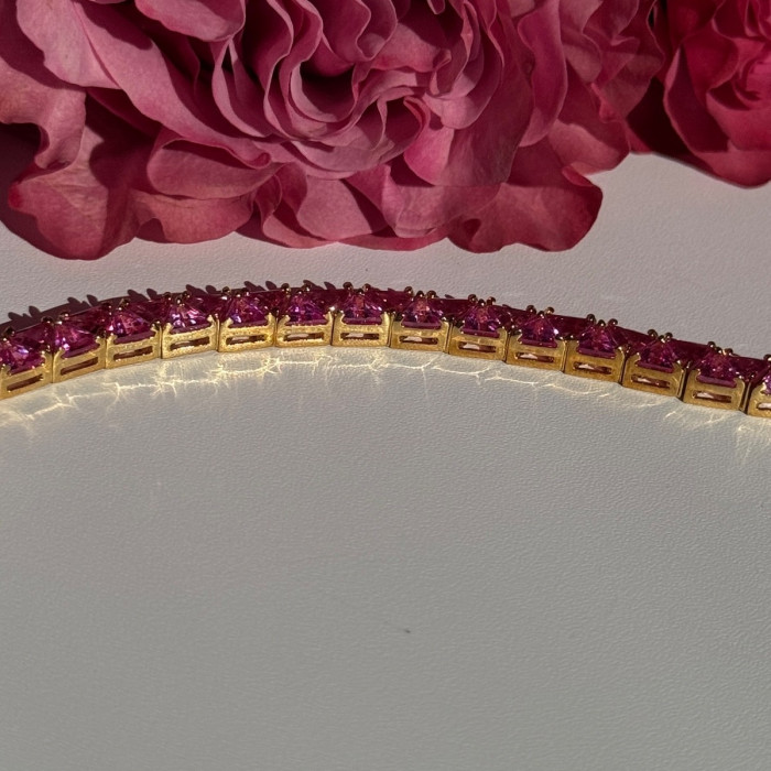925 Sterling Silver Gold Plated Pink Topaz Bracelet 7 Inch