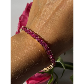 925 Sterling Silver Gold Plated Pink Topaz Bracelet 7 inch