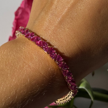925 Sterling Silver Gold Plated Pink Topaz Bracelet 7 Inch