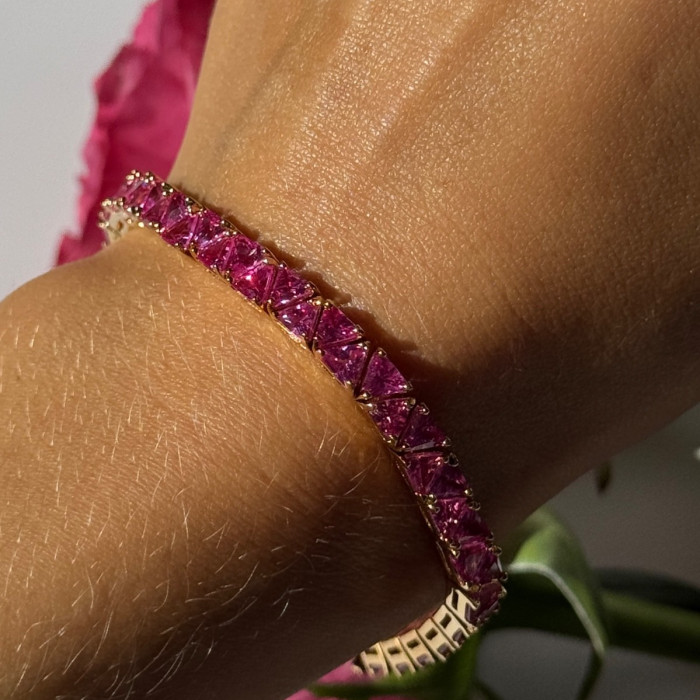 925 Sterling Silver Gold Plated Pink Topaz Bracelet 7 Inch