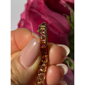 925 Sterling Silver Gold Plated Pink Topaz Bracelet 7 inch