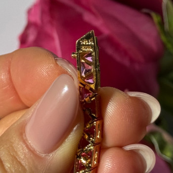 925 Sterling Silver Gold Plated Pink Topaz Bracelet 7 Inch
