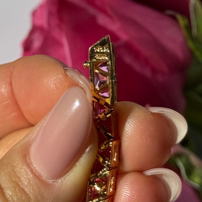 925 Sterling Silver Gold Plated Pink Topaz Bracelet 7 Inch