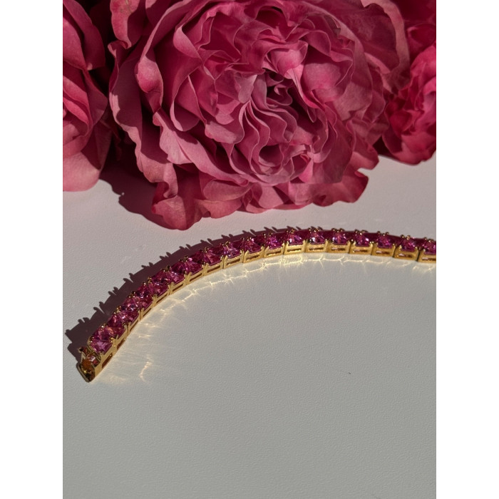 925 Sterling Silver Gold Plated Pink Topaz Bracelet 7 inch