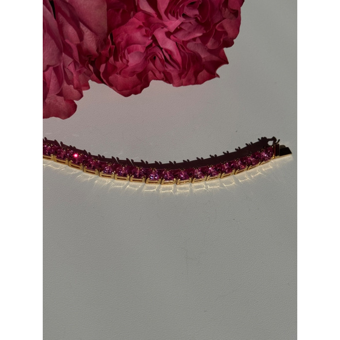 925 Sterling Silver Gold Plated Pink Topaz Bracelet 7 inch