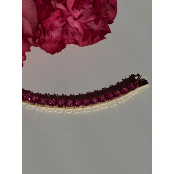 925 Sterling Silver Gold Plated Pink Topaz Bracelet 7 inch
