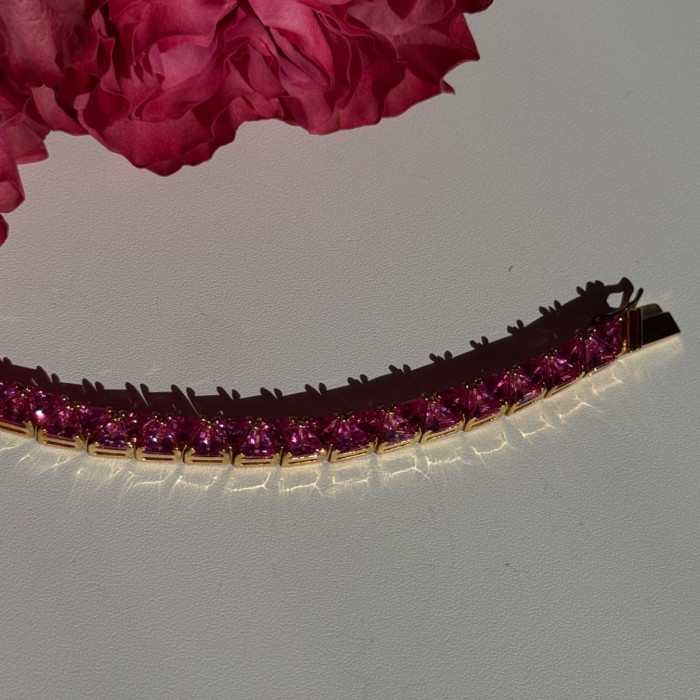 925 Sterling Silver Gold Plated Pink Topaz Bracelet 7 Inch