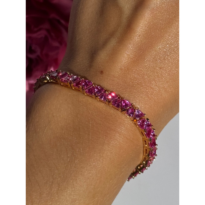 925 Sterling Silver Gold Plated Pink Topaz Bracelet 7 inch