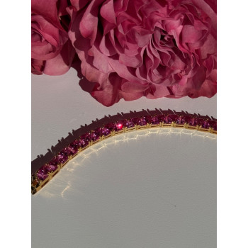 925 Sterling Silver Gold Plated Pink Topaz Bracelet 7 inch