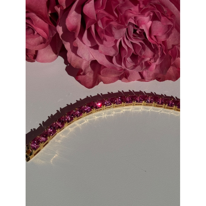 925 Sterling Silver Gold Plated Pink Topaz Bracelet 7 inch
