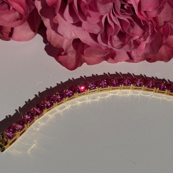 925 Sterling Silver Gold Plated Pink Topaz Bracelet 7 Inch