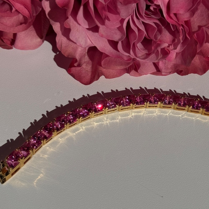 925 Sterling Silver Gold Plated Pink Topaz Bracelet 7 Inch