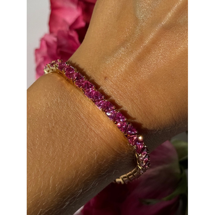 925 Sterling Silver Gold Plated Pink Topaz Bracelet 7 inch