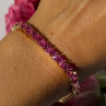 925 Sterling Silver Gold Plated Pink Topaz Bracelet 7 Inch