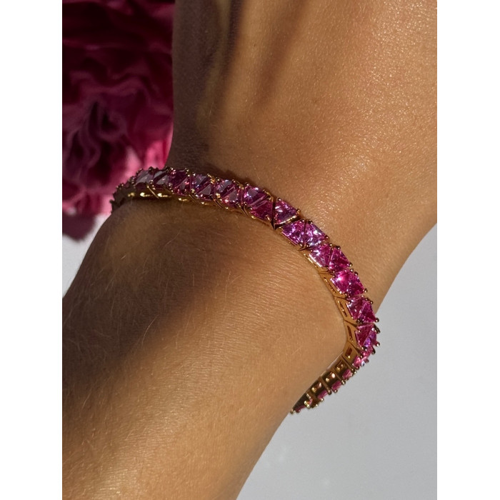 925 Sterling Silver Gold Plated Pink Topaz Bracelet 7 inch