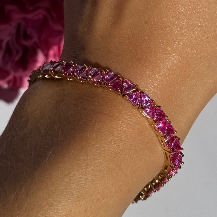 925 Sterling Silver Gold Plated Pink Topaz Bracelet 7 Inch