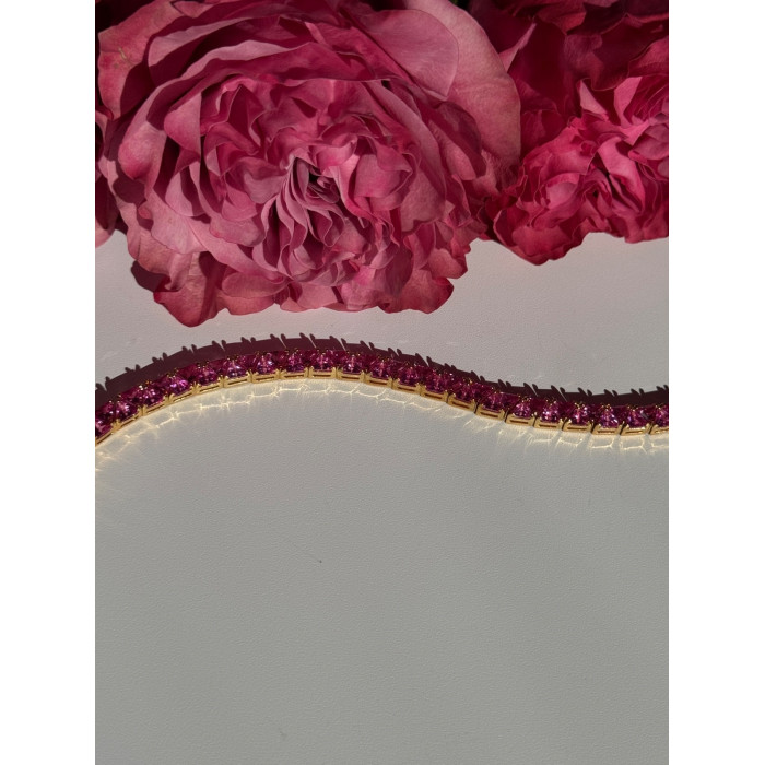 925 Sterling Silver Gold Plated Pink Topaz Bracelet 7 inch